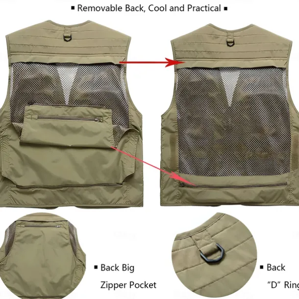 Men's Letter Printed Vest Waistcoat Gilet Tactical Practical Removable Casual Sports Outdoor Fishing Photography Mesh Side Pockets Quick Dry Fall Winter Collarless Sleeveless khaki Army Green Dark