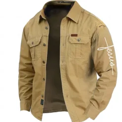 Men's Letter Printed Work Shirt Western Shirt Cargo Shirt Long Sleeve Casual Tactical Sports & Outdoor Going out Winter Spring & Fall Turndown Print Army Green Blue Khaki