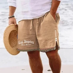 Men's Letter Shorts Summer Shorts Beach Shorts Mid Waist Hawaiian Casual Daily Holiday Going out Zipper Drawstring Elastic Waist Designer Clothing Apparel