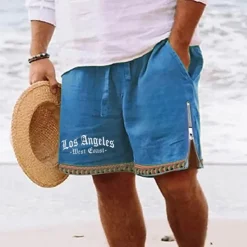Men's Letter Shorts Summer Shorts Beach Shorts Mid Waist Hawaiian Casual Daily Holiday Going out Zipper Drawstring Elastic Waist Designer Clothing Apparel