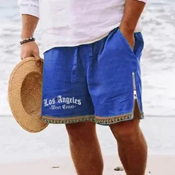 Men's Letter Shorts Summer Shorts Beach Shorts Mid Waist Hawaiian Casual Daily Holiday Going out Zipper Drawstring Elastic Waist Designer Clothing Apparel