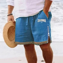 Men's Letter Shorts Summer Shorts Beach Shorts Mid Waist Hawaiian Casual Daily Holiday Going out Zipper Drawstring Elastic Waist Designer Clothing Apparel