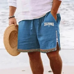 Men's Letter Shorts Summer Shorts Beach Shorts Mid Waist Hawaiian Casual Daily Holiday Going out Zipper Drawstring Elastic Waist Designer Clothing Apparel