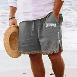Men's Letter Shorts Summer Shorts Beach Shorts Mid Waist Hawaiian Casual Daily Holiday Going out Zipper Drawstring Elastic Waist Designer Clothing Apparel
