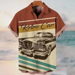 Men's Letter Vintage Hula Girls Shirt Summer Hawaiian Shirt Aloha Shirt Short Sleeves Shirt Turndown Vintage Fashion Streetwear Outdoor Street Casual Black Yellow Blue S M L