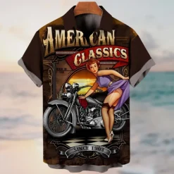Men's Letter Vintage Hula Girls Shirt Summer Hawaiian Shirt Aloha Shirt Short Sleeves Shirt Turndown Vintage Fashion Streetwear Outdoor Street Casual Black Yellow Blue S M L