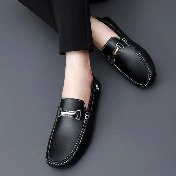 Men's Light Blue Driving Loafers - Casual Slip-On Moccasins with Metal Buckle Detail, Comfortable Shoes for Driving & Everyday Wear