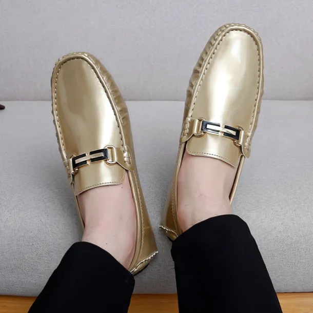 Men's Light Blue Driving Loafers - Casual Slip-On Moccasins with Metal Buckle Detail, Comfortable Shoes for Driving & Everyday Wear