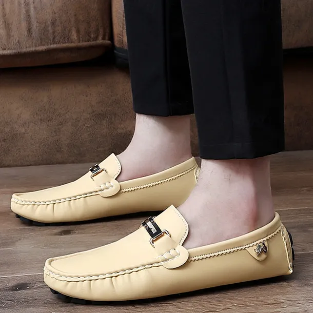 Men's Light Blue Driving Loafers - Casual Slip-On Moccasins with Metal Buckle Detail, Comfortable Shoes for Driving & Everyday Wear
