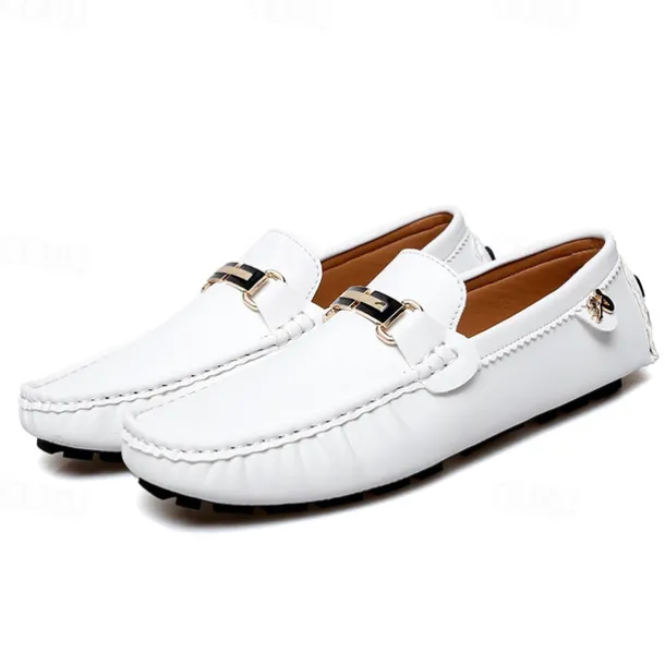 Men's Light Blue Driving Loafers - Casual Slip-On Moccasins with Metal Buckle Detail, Comfortable Shoes for Driving & Everyday Wear