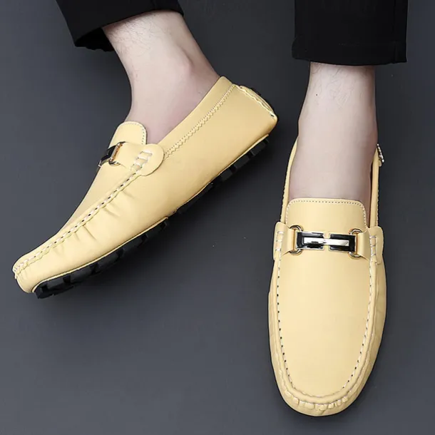 Men's Light Blue Driving Loafers - Casual Slip-On Moccasins with Metal Buckle Detail, Comfortable Shoes for Driving & Everyday Wear