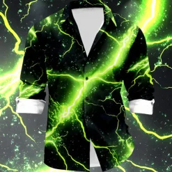 Men's Lightning Casual Shirt Button Up Shirt Long Sleeve Abstract Party Casual Spring Fall Turndown Button Up Black