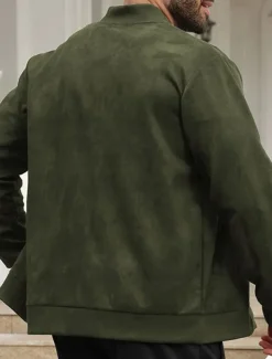 Men's Lightweight Jacket Bomber Jacket Faux Suede Jacket Bomber Leather Jacket Daily Vacation Pocket Fall & Winter Plain Fashion Classic Stand Collar Regular Black Navy Blue Royal Blue Khaki Army