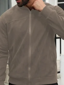 Men's Lightweight Jacket Bomber Jacket Faux Suede Jacket Bomber Leather Jacket Daily Vacation Pocket Fall & Winter Plain Fashion Classic Stand Collar Regular Black Navy Blue Royal Blue Khaki Army