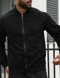 Men's Lightweight Jacket Bomber Jacket Faux Suede Jacket Bomber Leather Jacket Daily Vacation Pocket Fall & Winter Plain Fashion Classic Stand Collar Regular Black Navy Blue Royal Blue Khaki Army