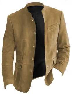 Men's Lightweight Jacket Casual Jacket Faux Suede Jacket Going out Soft Buckle Spring & Fall Casual Stand Collar Regular Light Khaki Black Navy Blue Khaki Army Green Jacket