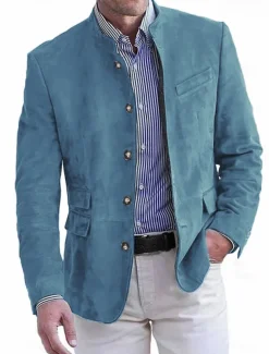 Men's Lightweight Jacket Casual Jacket Faux Suede Jacket Going out Soft Buckle Spring & Fall Casual Stand Collar Regular Light Khaki Black Navy Blue Khaki Army Green Jacket