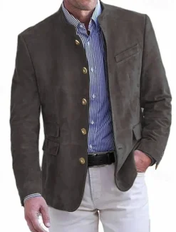 Men's Lightweight Jacket Casual Jacket Faux Suede Jacket Going out Soft Buckle Spring & Fall Casual Stand Collar Regular Light Khaki Black Navy Blue Khaki Army Green Jacket
