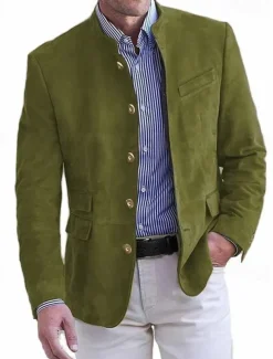 Men's Lightweight Jacket Casual Jacket Faux Suede Jacket Going out Soft Buckle Spring & Fall Casual Stand Collar Regular Light Khaki Black Navy Blue Khaki Army Green Jacket