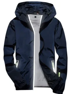 Men's Lightweight Jacket Outdoor Jacket Summer Jacket Hoodie Jacket Outdoor Leisure Sports Reflective Anti-UV Hooded Summer Spring Solid Color Classic Navy Black White Red Orange Jacket