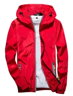 Men's Lightweight Jacket Outdoor Jacket Summer Jacket Hoodie Jacket Outdoor Leisure Sports Reflective Anti-UV Hooded Summer Spring Solid Color Classic Navy Black White Red Orange Jacket