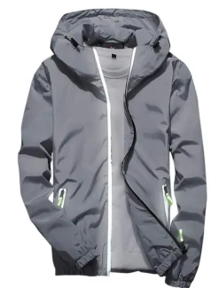 Men's Lightweight Jacket Outdoor Jacket Summer Jacket Hoodie Jacket Outdoor Leisure Sports Reflective Anti-UV Hooded Summer Spring Solid Color Classic Navy Black White Red Orange Jacket