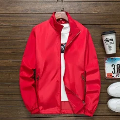 Men's Lightweight Jacket Outdoor Jacket Summer Jacket Vacation Daily Sunscreen Quick Dry Pocket Summer Spring Plain Fashion Classic Stand Collar Regular Black White Red Royal Blue Orange Jacket