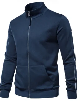 Men's Lightweight Jacket Outdoor Sport Zipper Pocket Spring & Fall Solid Color Sports Cool Standing Collar Regular Black Navy Blue Khaki Gray Jacket