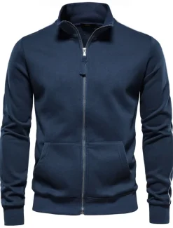 Men's Lightweight Jacket Outdoor Sport Zipper Pocket Spring & Fall Solid Color Sports Cool Standing Collar Regular Black Navy Blue Khaki Gray Jacket