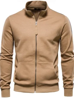 Men's Lightweight Jacket Outdoor Sport Zipper Pocket Spring & Fall Solid Color Sports Cool Standing Collar Regular Black Navy Blue Khaki Gray Jacket