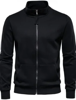 Men's Lightweight Jacket Outdoor Sport Zipper Pocket Spring & Fall Solid Color Sports Cool Standing Collar Regular Black Navy Blue Khaki Gray Jacket