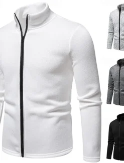 Men's Lightweight Jacket Summer Jacket Casual Jacket Vacation Daily Warm Pocket Fall & Winter Plain Fashion Classic Stand Collar Regular Black White Light Grey Dark Gray Jacket