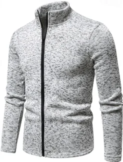 Men's Lightweight Jacket Summer Jacket Casual Jacket Vacation Daily Warm Pocket Fall & Winter Plain Fashion Classic Stand Collar Regular Black White Light Grey Dark Gray Jacket