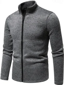 Men's Lightweight Jacket Summer Jacket Casual Jacket Vacation Daily Warm Pocket Fall & Winter Plain Fashion Classic Stand Collar Regular Black White Light Grey Dark Gray Jacket