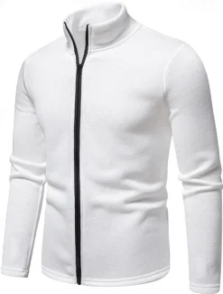 Men's Lightweight Jacket Summer Jacket Casual Jacket Vacation Daily Warm Pocket Fall & Winter Plain Fashion Classic Stand Collar Regular Black White Light Grey Dark Gray Jacket