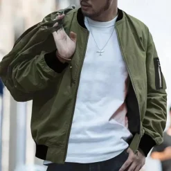 Men's Lightweight Jacket Summer Jacket Bomber Jacket Windbreaker Vacation Leisure Sports Windproof Layered Slim Fit Fall Pure Color Classic & Timeless Minimalist Crewneck Regular Regular Fit Black