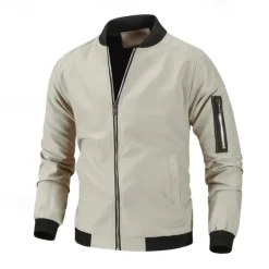 Men's Lightweight Jacket Summer Jacket Bomber Jacket Windbreaker Vacation Leisure Sports Windproof Layered Slim Fit Fall Pure Color Classic & Timeless Minimalist Crewneck Regular Regular Fit Black