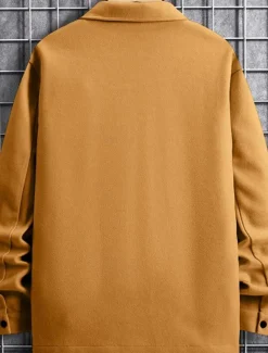 Men's Lightweight Jacket Trucker Jacket Summer Jacket Shirt Jacket Vacation Daily Pocket Fall & Winter Plain Fashion Classic Lapel Regular Apricot Black Yellow Navy Blue Light Grey Jacket