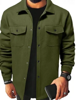 Men's Lightweight Jacket Trucker Jacket Summer Jacket Shirt Jacket Vacation Daily Pocket Fall & Winter Plain Fashion Classic Lapel Regular Apricot Black Yellow Navy Blue Light Grey Jacket