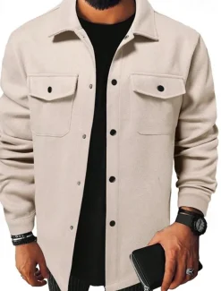 Men's Lightweight Jacket Trucker Jacket Summer Jacket Shirt Jacket Vacation Daily Pocket Fall & Winter Plain Fashion Classic Lapel Regular Apricot Black Yellow Navy Blue Light Grey Jacket