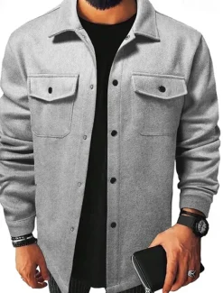 Men's Lightweight Jacket Trucker Jacket Summer Jacket Shirt Jacket Vacation Daily Pocket Fall & Winter Plain Fashion Classic Lapel Regular Apricot Black Yellow Navy Blue Light Grey Jacket