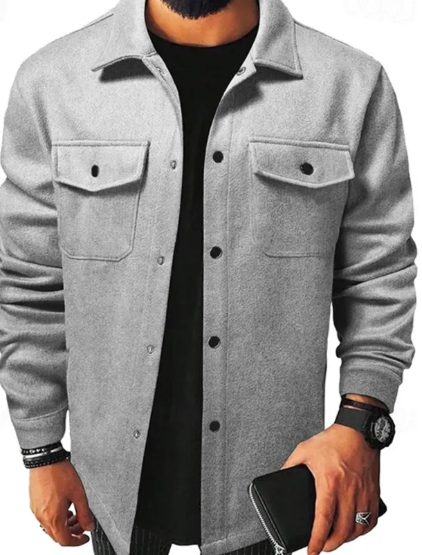 Men's Lightweight Jacket Trucker Jacket Summer Jacket Shirt Jacket Vacation Daily Pocket Fall & Winter Plain Fashion Classic Lapel Regular Apricot Black Yellow Navy Blue Light Grey Jacket