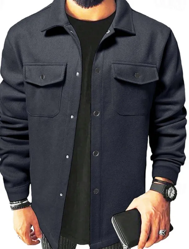 Men's Lightweight Jacket Trucker Jacket Summer Jacket Shirt Jacket Vacation Daily Pocket Fall & Winter Plain Fashion Classic Lapel Regular Apricot Black Yellow Navy Blue Light Grey Jacket