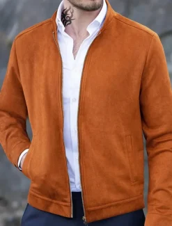 Men's Lightweight Jacket Transition Jacket Casual Jacket Vacation Daily Wearproof Pocket Fall & Winter Plain Fashion Classic Stand Collar Regular Black Navy Blue Orange Coffee Jacket