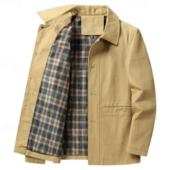 Men's Lightweight Jacket Trucker Jacket Outdoor Jacket Summer Jacket Daily Wear Workfashion Windproof Buttons Inside Pocket Spring Fall Plain Stylish Business Shirt Collar Regular Black khaki Army