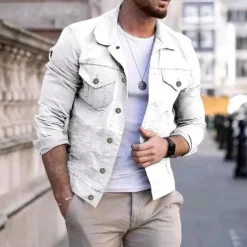 Men's Lightweight Jacket Trucker Jacket Summer Jacket Shirt Jacket Vacation Daily Pocket Spring & Fall Plain Fashion Classic Lapel Regular Black White Red Navy Blue Blue Jacket