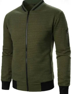 Men's Lightweight Jacket Waffle Jacket Summer Jacket Transition Jacket Vacation Daily Pocket Spring & Fall Plain Fashion Classic Standing Collar Regular Black White Wine Navy Blue Khaki Jacket