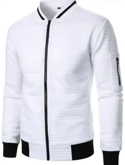 Men's Lightweight Jacket Waffle Jacket Summer Jacket Transition Jacket Vacation Daily Pocket Spring & Fall Plain Fashion Classic Standing Collar Regular Black White Wine Navy Blue Khaki Jacket