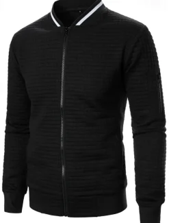 Men's Lightweight Jacket Waffle Jacket Summer Jacket Transition Jacket Vacation Daily Pocket Spring & Fall Plain Fashion Classic Standing Collar Regular Black White Wine Navy Blue Khaki Jacket