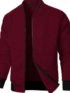 Men's Lightweight Jacket Waffle Jacket Summer Jacket Transition Jacket Vacation Daily Pocket Spring & Fall Plain Fashion Classic Standing Collar Regular Black White Wine Navy Blue Khaki Jacket